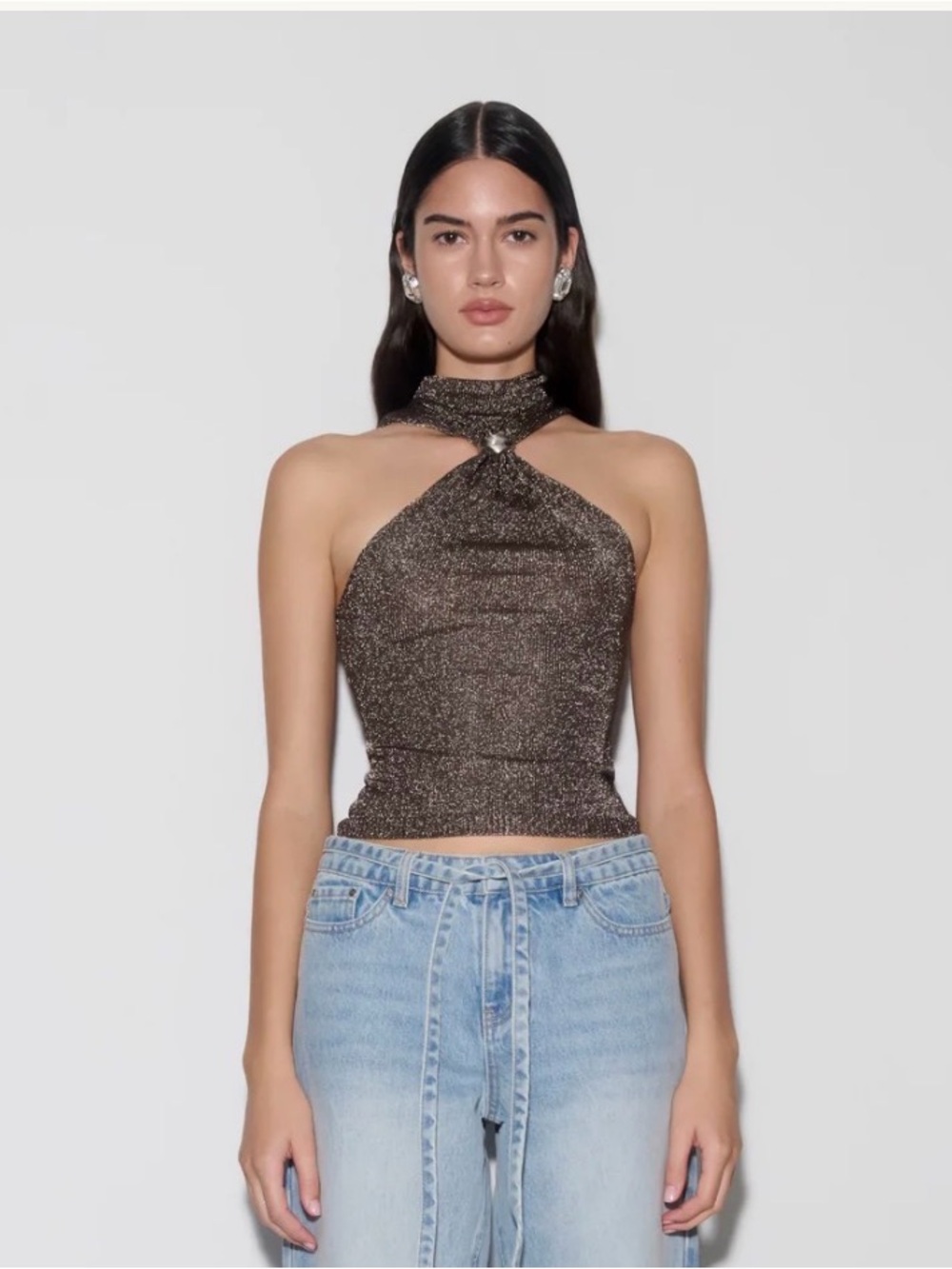 MESHKI Nikki Metallic Gunmetal Women’s Top
